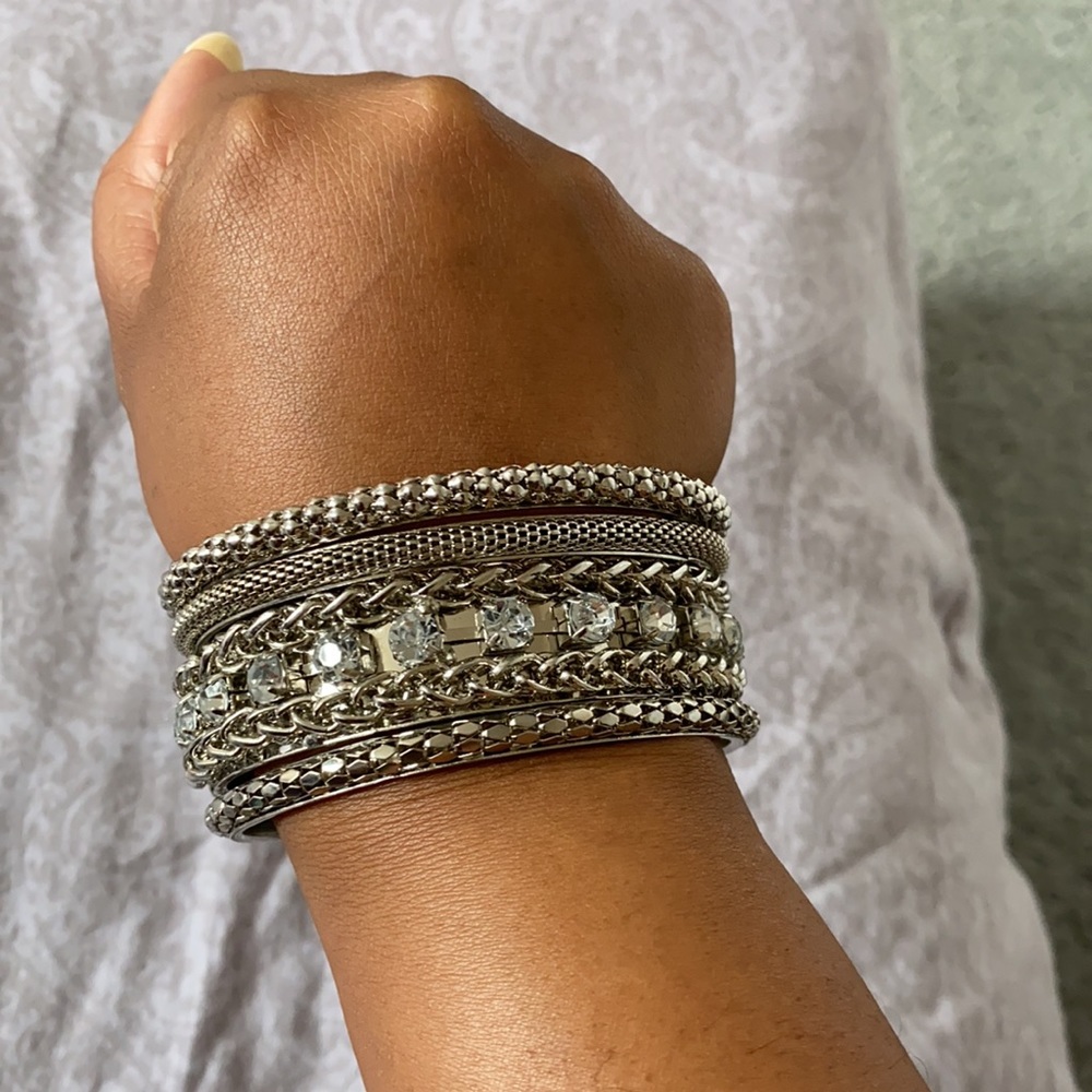 Silver stackable bangle bracelets - Picture 3 of 3